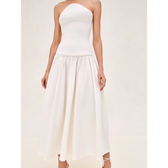 Alexis Kamali Dress stretch white midi aline bride bridal size large L - Picture 16 of 16